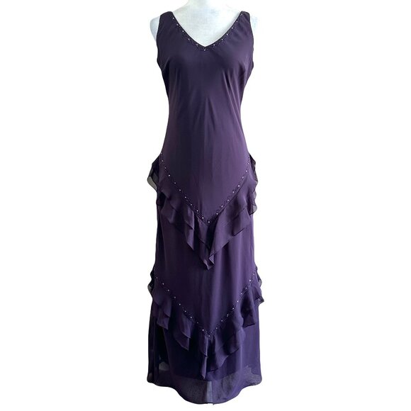 Alex Evening Vintage 90s Purple Ruffle Tiered Max Formal Dress - Picture 1 of 6